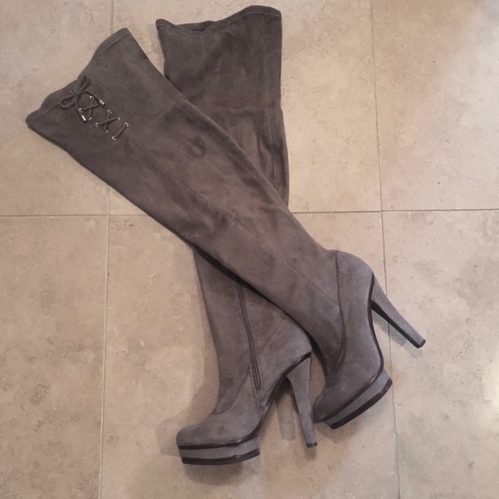 Jennifer Lopez Lisette Grey Over the Knee Boots